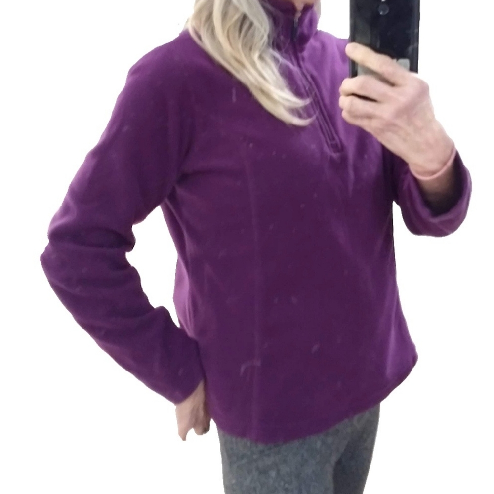 WMNS LAND END PURPLE FLEECE 1/2 ZIP PULLOVER TOP - Picture 7 of 7